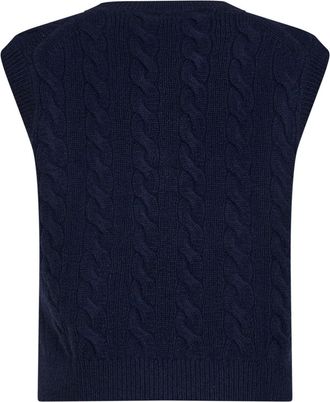 Polo Ralph Lauren Womens Vest Cable-Knit Wool-Cashmere Blue Knitwear Sweater