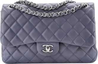Chanel Borsa a spalla Jumbo in pelle di agnello trapuntata con doppio battente - Grigio
