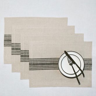 Solino Home Linen Placemats Set of 4, 14 x 19 Inch for Dining Table, Holiday and Everyday Table Decor - Farmhouse in Black And Natural at Nordstrom