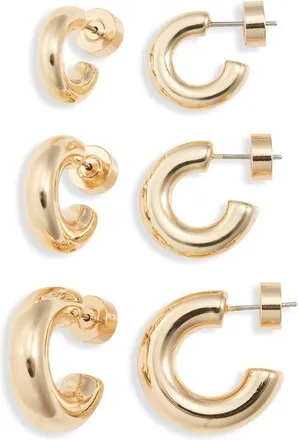 Nordstrom Set of 3 Small Polished Tube Hoop Earrings in Gold at Nordstrom