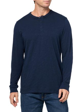 Onia Mens Long Sleeve Slub Henley, Deep Navy, Medium