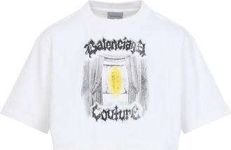 Balenciaga T-Shirts, female, White, Size: XS Cropped Cotton T-shirt
