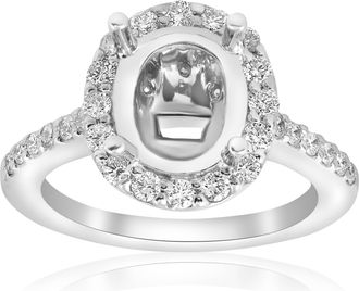 Pompeii3 3/4ct Oval Halo Vintage Ring Setting 14K White Gold Size Selectable