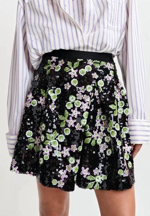 Essentiel Sequin Embellishments Tulip Shape Mini Skirt In Black/green/pink