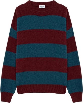 Amish Truien & Vesten, Heren, Veelkleurig, M, Wol, Maglione Girocollo a Righe in Lana Shetland