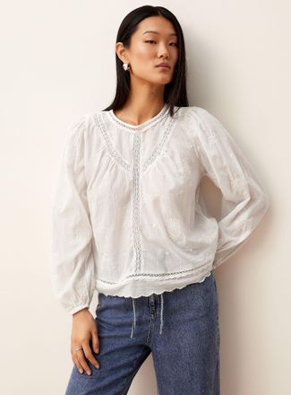 Icone Womens Floral embroidery crocheted details blouse