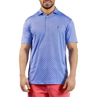 Tailorbyrd Geometric Floral Print Performance Polo in Denim at Nordstrom Rack, Size Xx-Large
