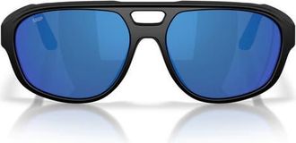Costa Street Heat 55mm Polarized Mirrored Rectangular Sunglasses in Matte Black/blue Mirror at Nordstrom