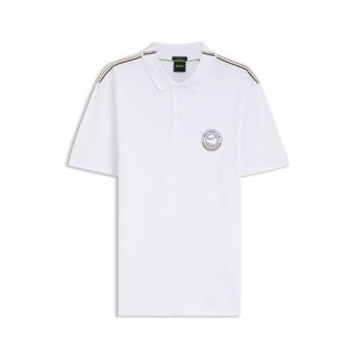 BOSS Stretch-cotton polo shirt with tennis-inspired logo