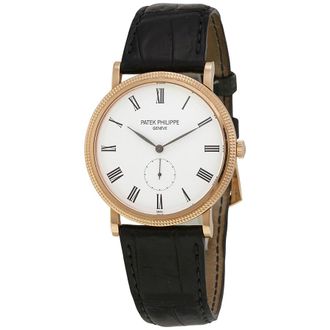 Patek Philippe Pre-Owned Patek Philippe Calatrava White Dial 18kt Rose Gold Mens Watch 5119R