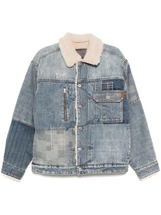 Musium Div. logo-embroidered denim jacket - men - Polyester/Cotton - 48 - Blue