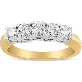 House of Brilliance 18K Yellow Gold 1.0 Cttw Diamond Step up 5 Stone Ring Band at Nordstrom, Size 8.5