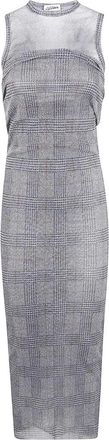 Jean Paul Gaultier Plaid Mesh Sheer Panel Dress - Dames - Maxi kleedjes - Grijs - M - Nylon - Kleedjes