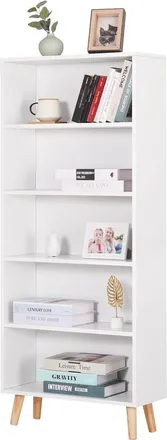 Woltu Woltu - Librer&iacute;a Moderna De Hormig&oacute;n 5 Estantes Autoportante Sal&oacute;n Oficina Blanco