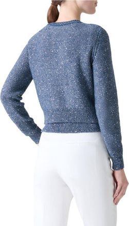 Akris Sequin Knit Linen Blend Cardigan in Granite Blue at Nordstrom, Size 8