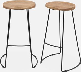 Sweeek Sweeek - Taburete De Bar De Madera Y Acero, Set De 2, Jaya, Natural, 44x36x75 Cm