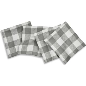 Solino Home Linen Dinner Napkins - Buffalo Check, 20 x 20 in Grey And White at Nordstrom, Size Large
