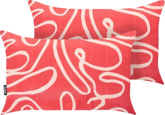 Beliani Conjunto De 2 Cojines Decorativos Para Exterior Accesorios De Jard&iacute;n Estampado Abstracto Moderno Rojo Kerria