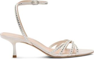 Stuart Weitzman Carlyle Sandal 50 - Dames - Sandalen met hakken - Beige - 36 1/2 EU - Satijn - Schoenen