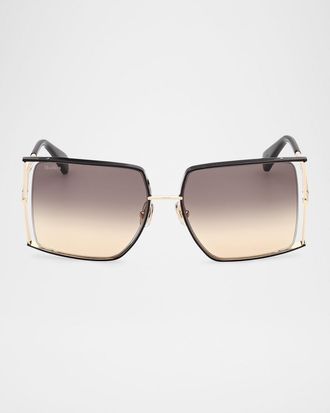 Max Mara Rectangle Logo Engraved Metal Sunglasses