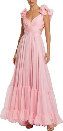 Mac Duggal Sleeveless Ruffle Tiered Cut-Out Chiffon Gown in Blush at Nordstrom, Size 6