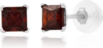 MAX + STONE 14k Yellow or White Gold 4mm Square Princess Cut Gemstone Stud Earrings