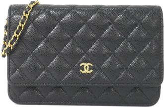 Chanel Black Grained Calfskin Chain/Shoulder Wallet (Pre-Owned)
