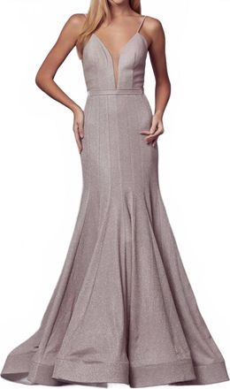 Juliet Low V-Neck Glitter Prom Dress In Rose Gold