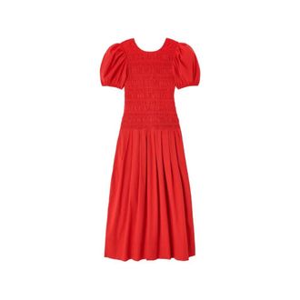 Ganni Jurk van gesmokt katoen - Dames - Casual kleedjes - Rood - S - Katoen - Kleedjes