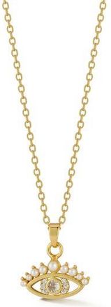 Sphera Milano Faux Pearl & Cubic Zirconia Evil Eye Pendant Necklace in Gold at Nordstrom Rack