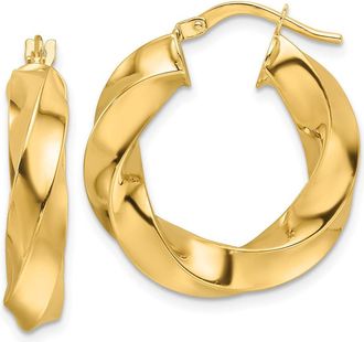 Diamond2Deal 10k Yellow Gold Polished 5.25mm Hollow Twisted Hoop Earrings