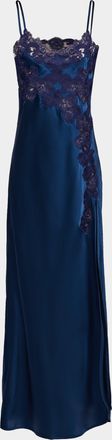 Loretta Caponi Giadeite Silk and Lace Long Dress
