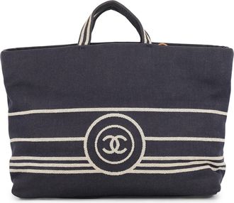 Chanel Denim Navy Denim Leather Handbag Shoulder Bag Tote Bag (Pre-Owned)