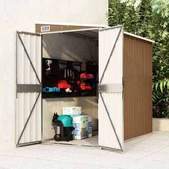 Berkfield Home Wall-mounted Garden Shed Brown 118x194x178 cm Galvanised Steel | Size: 118 x 194 x 178 cm