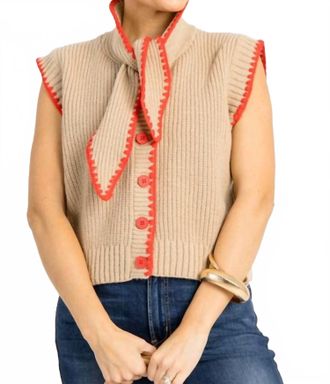Merci Tie Neck Sweater Vest In Beige