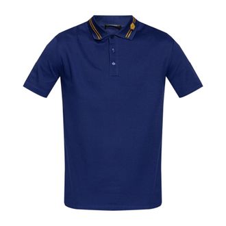 Versace Polo Shirts, male, Blue, Size: 2XL Embroidered Cotton Piqu&eacute; Polo