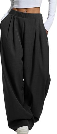 Generic Womens Wide Leg Joggers Elastic High Waisted Tracksuit Bottoms Ladies Baggy Sweatpants Pleated Front Lounge Palazzo Trousers Workout Sports Track Pant