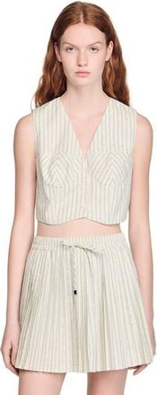 Sandro Striped rhinestone crop top in Ecru at Nordstrom, Size X-Large