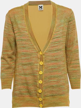 M Missoni Yellow Stripe Knit And Silk Buttoned Cardigan