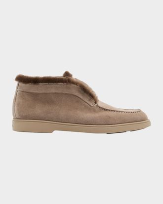 Santoni Fortune Shearling Suede Loafer Booties