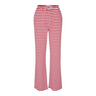 Lollys Laundry Striped Elastic Waist Trousers Red - female - Lollys Laundry - Wide Trousers - Red - 2XL - Trousers
