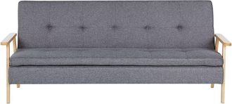 Beliani Sof&aacute; Cama 3 Plazas De Tela Poli&eacute;ster Gris Estructura Madera Maciza Reposabrazos Click Clack Moderno Tjorn