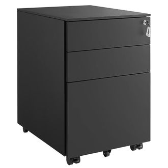 Songmics Mueble archivador con 3 cajones y ruedas de acero negro