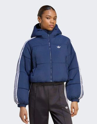 adidas Originals giacca piumino corta con cappuccio Adicolor in blu notte