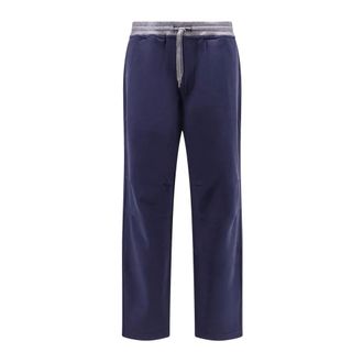 Brunello Cucinelli Pantalones de felpa francesa de algod&oacute;n con bordado - Trousers - Hombre - Azul - XL
