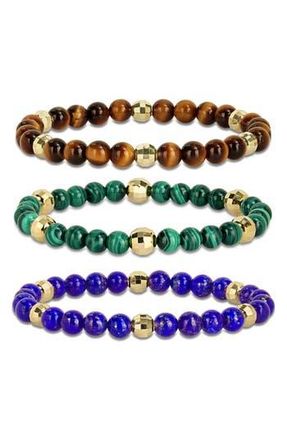 Delmar Mens Set of 3 Assorted Semiprecious Stone Beaded Stretch Bracelets in Blue/Green/Brown Multi at Nordstrom Rack