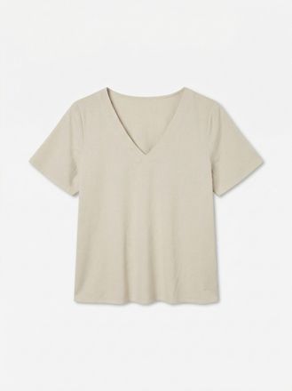 Vero Moda Blusenshirt VERO MODA VMMYMILO S/S V-NECK TOP WVN GA, Damen, Gr. XL, silber lining, Jersey, Obermaterial: 55% Viskose, 45% Leinen, unifarben, regular 