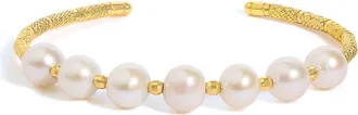 House of Brilliance 18K Yellow Gold Freshwater Pearl Cuff Bangle Bracelet at Nordstrom