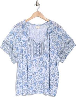 Lucky Brand Short Sleeve Split Neck Top in Blue Multi at Nordstrom Rack, Size 2X