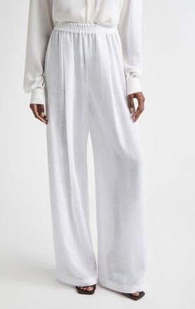 Michael Kors Pleated Wide Leg Linen Pajama Pants in Optic White at Nordstrom, Size X-Small